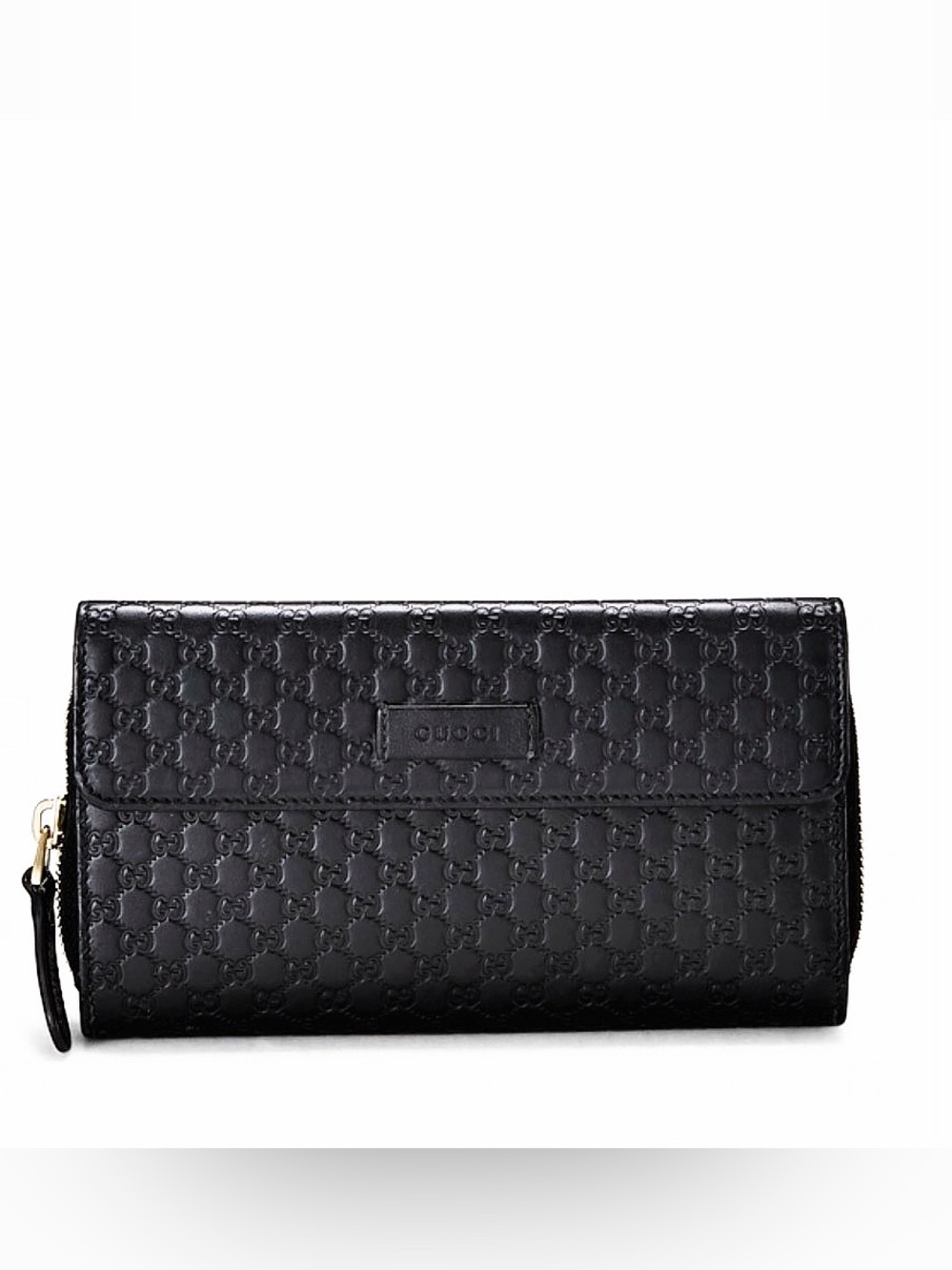 Gucci Black Leather Microguccissima Flap Continental Wallet